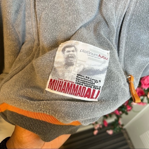 🌹VTG Platinum Fubu Muhammad Ali Gray Fleece Zip Up Hoodie Mens XL Y2K - Picture 8 of 8